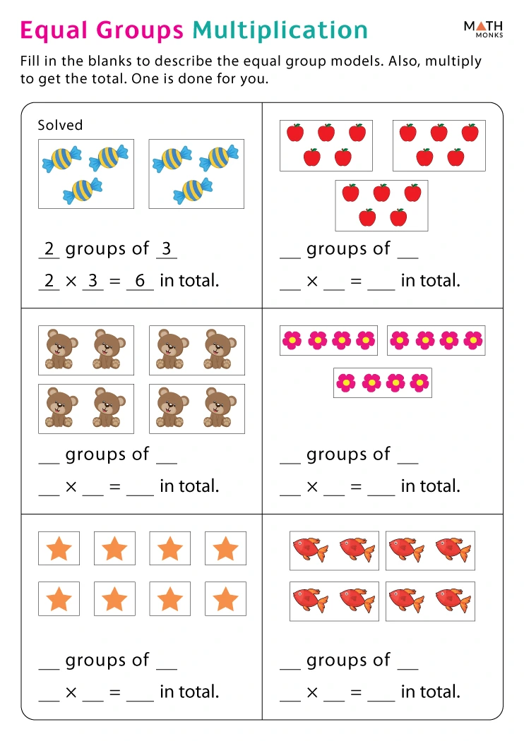 Equal Groups Multiplication Worksheets - Math Monks