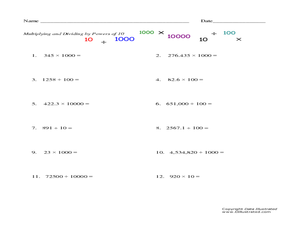 Multiplying and Dividing By Powers of 10 Worksheet for 6th - 7th ...