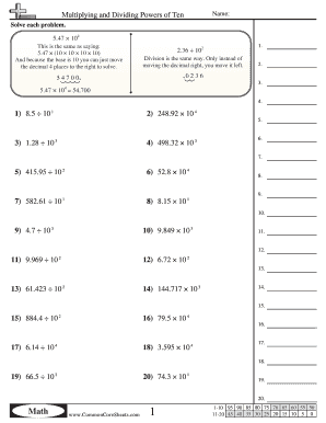 Multiplying and Dividing Powers of Ten Worksheet Answer Key ...