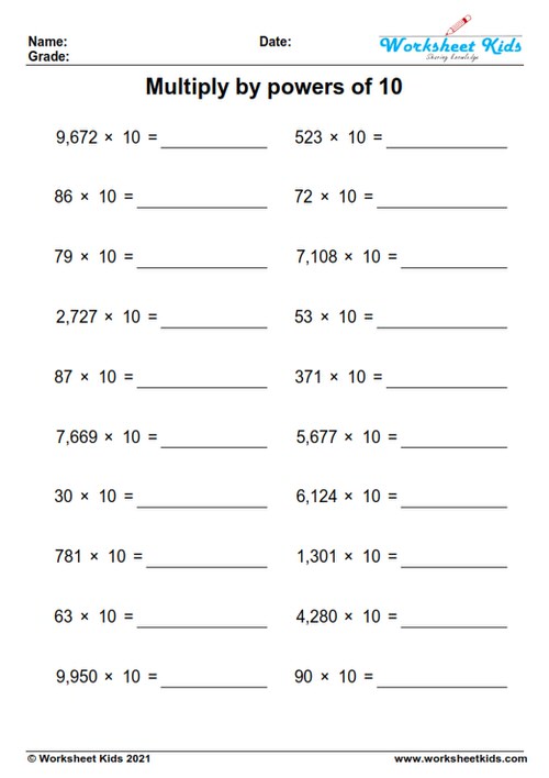 Multiplying and dividing by powers of 10 worksheets for 5th grade ...
