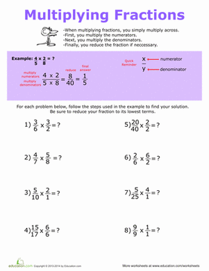 worksheet multiplying fractions