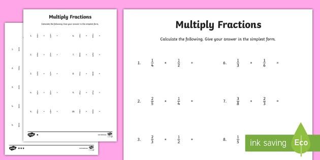 KS2 Multiplying Fractions Worksheet - Practice Questions
