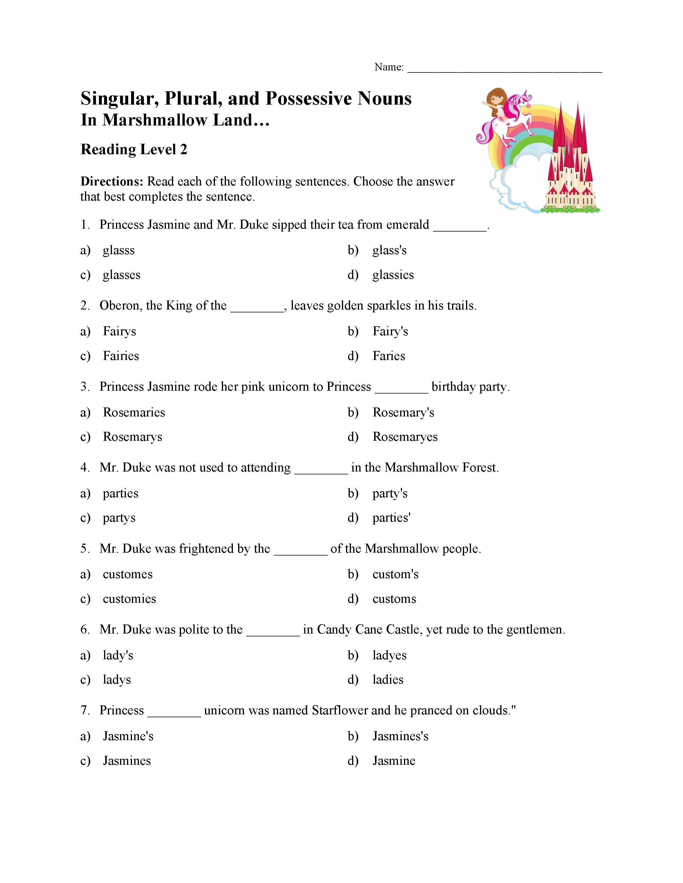 Singular, Plural, and Possessive Nouns Test 1 | Parts of Speech ...