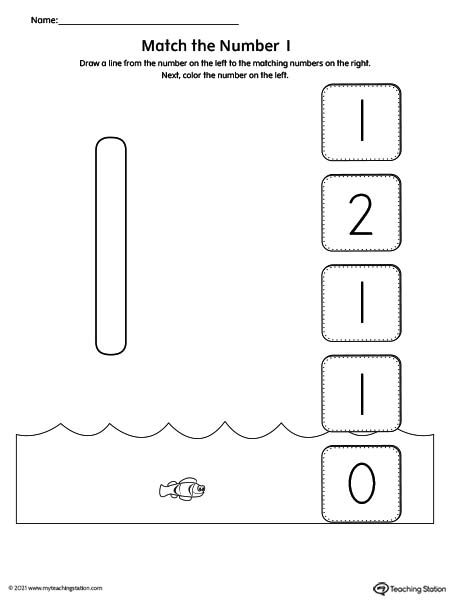 Match the Number Printable Worksheet: 1 | MyTeachingStation.com