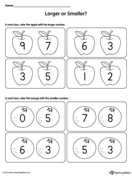 Smaller and Larger Number Comparison Worksheet: 1-9 ...