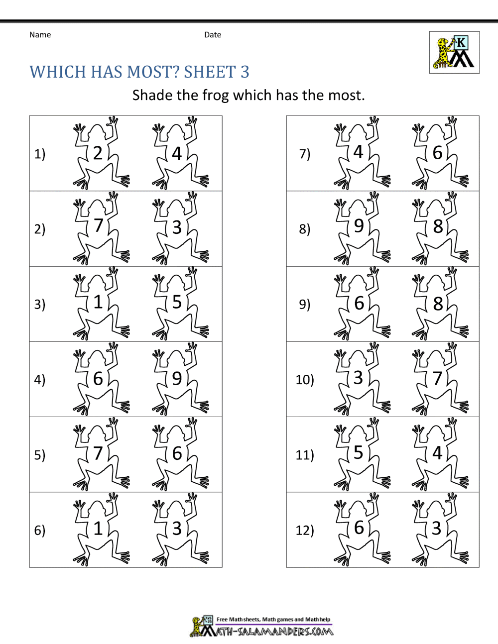 Comparing Numbers Worksheet - Comparing Numbers and Amounts up to 10