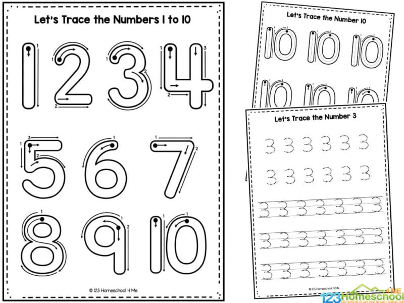 FREE Printable Tracing and Writing Numbers 1 to 10 Worksheets