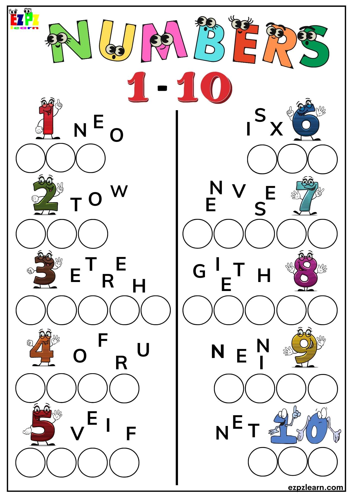 Numbers One to Ten 1-10 - Ezpzlearn.com