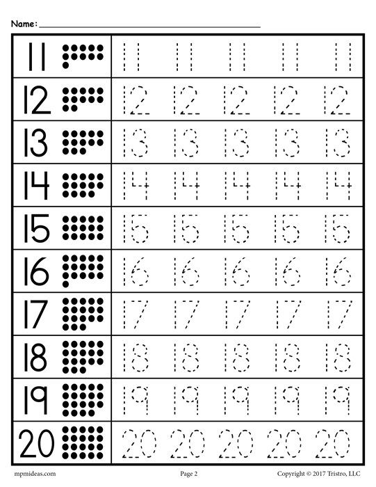 Tracing Worksheets Numbers 1-20!