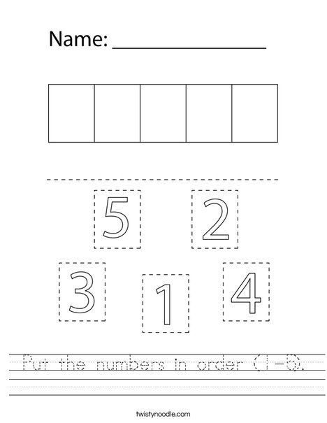 Put the numbers in order (1-5) Worksheet - Twisty Noodle