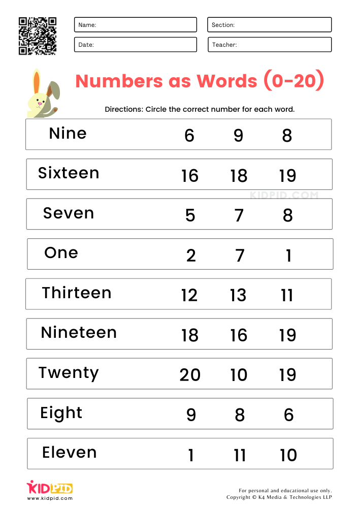 Naming Numbers Worksheets for Grade 1 - Kidpid