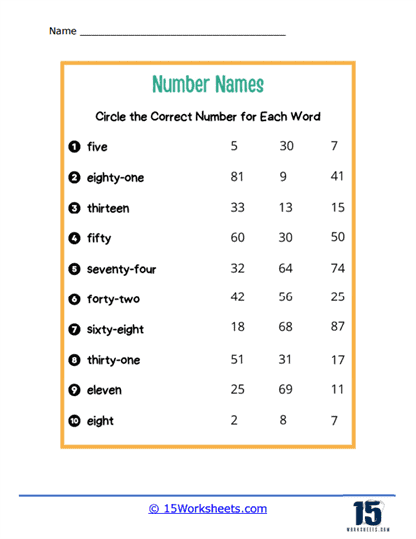 worksheet numbers