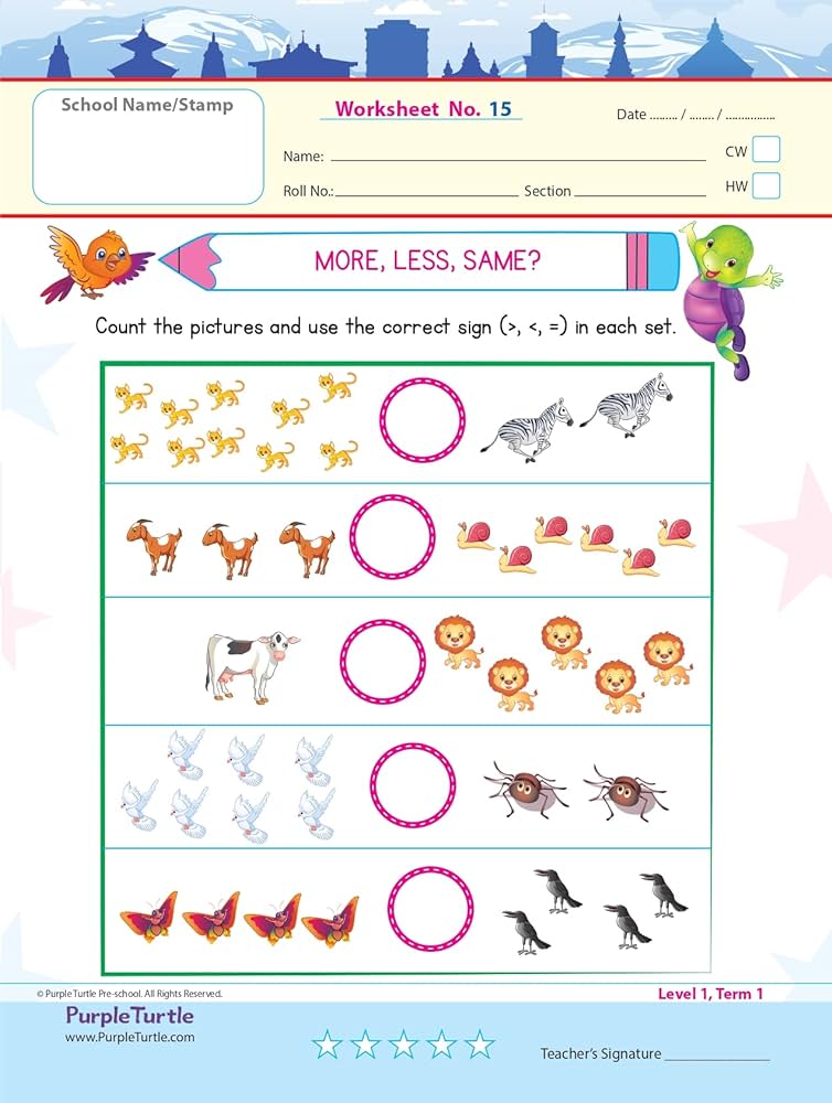 Purple Turtle Preschool Worksheets for Nursery - English, Maths ...