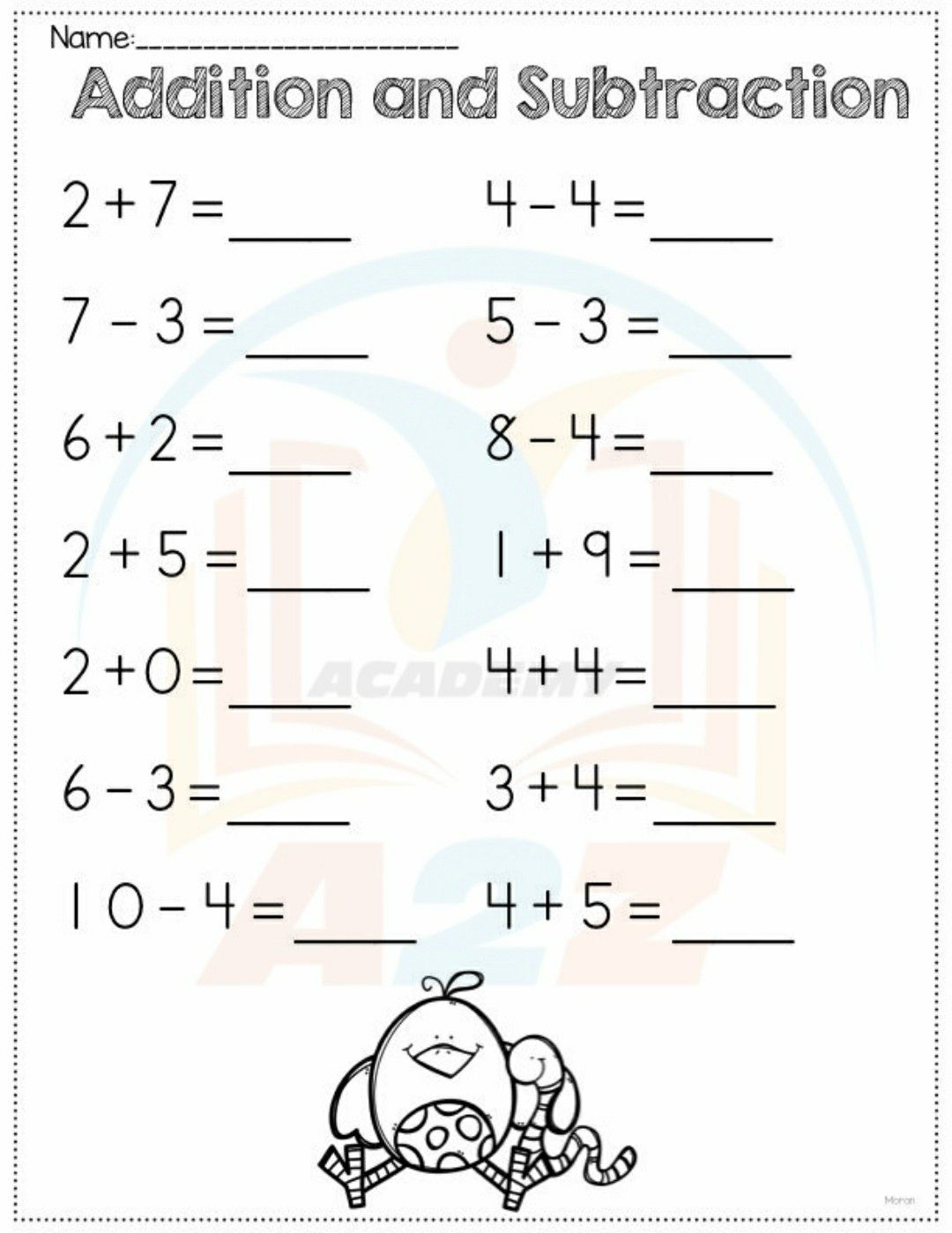 worksheet of addition and subtraction