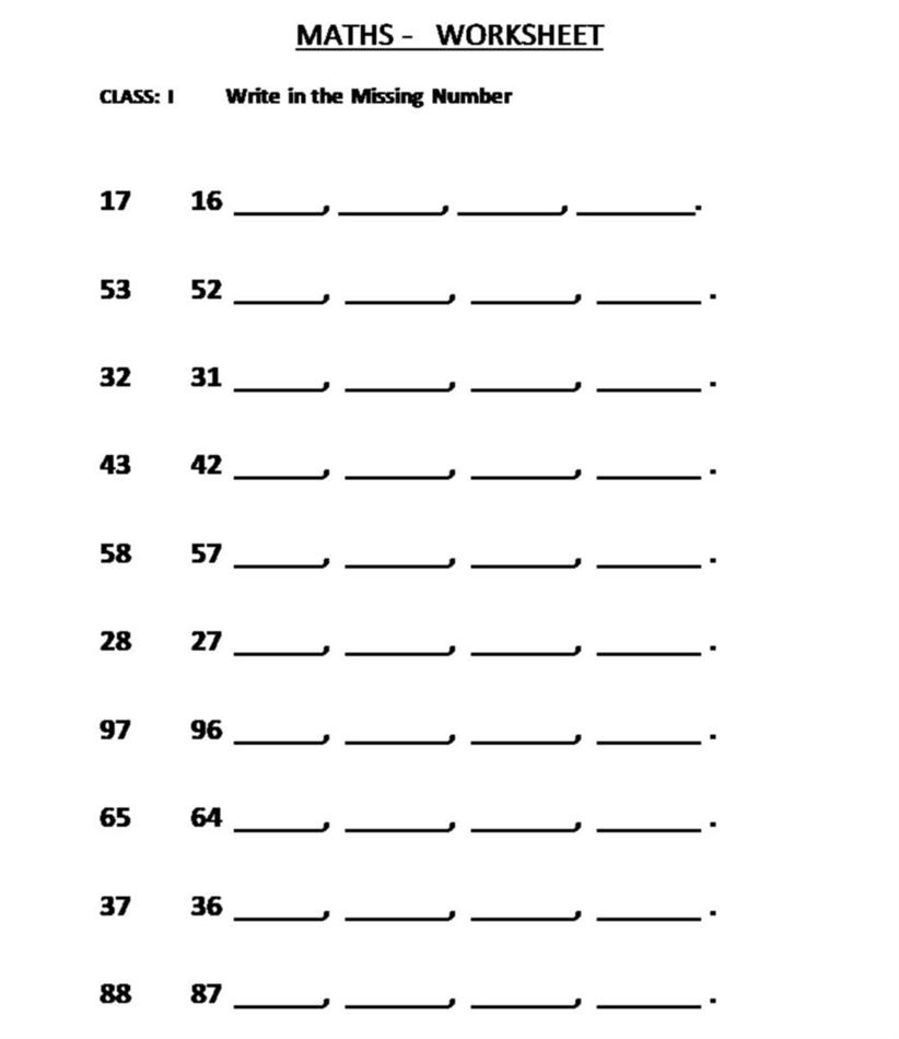Maths Worksheet for Class 1 - Download Free PDFs | HP PLC