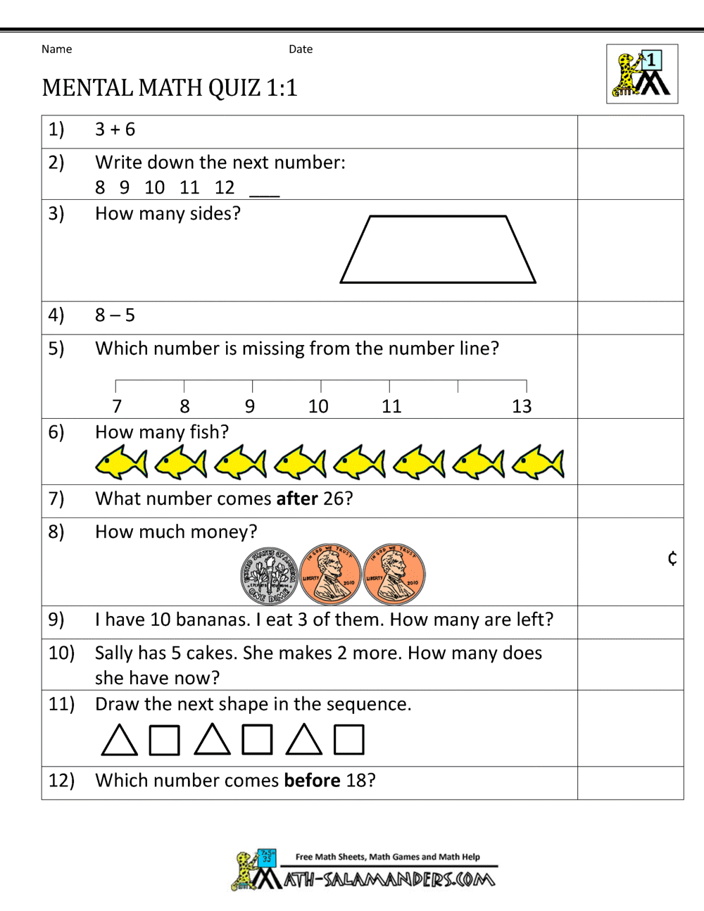 worksheet of maths for