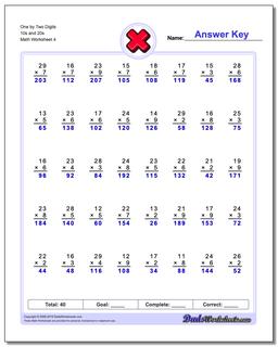 worksheet of multiplication