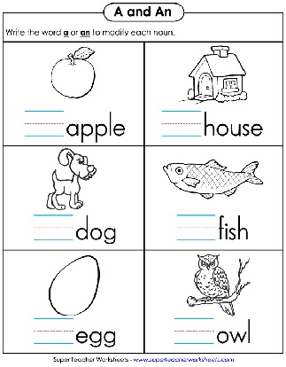 worksheet on a and an