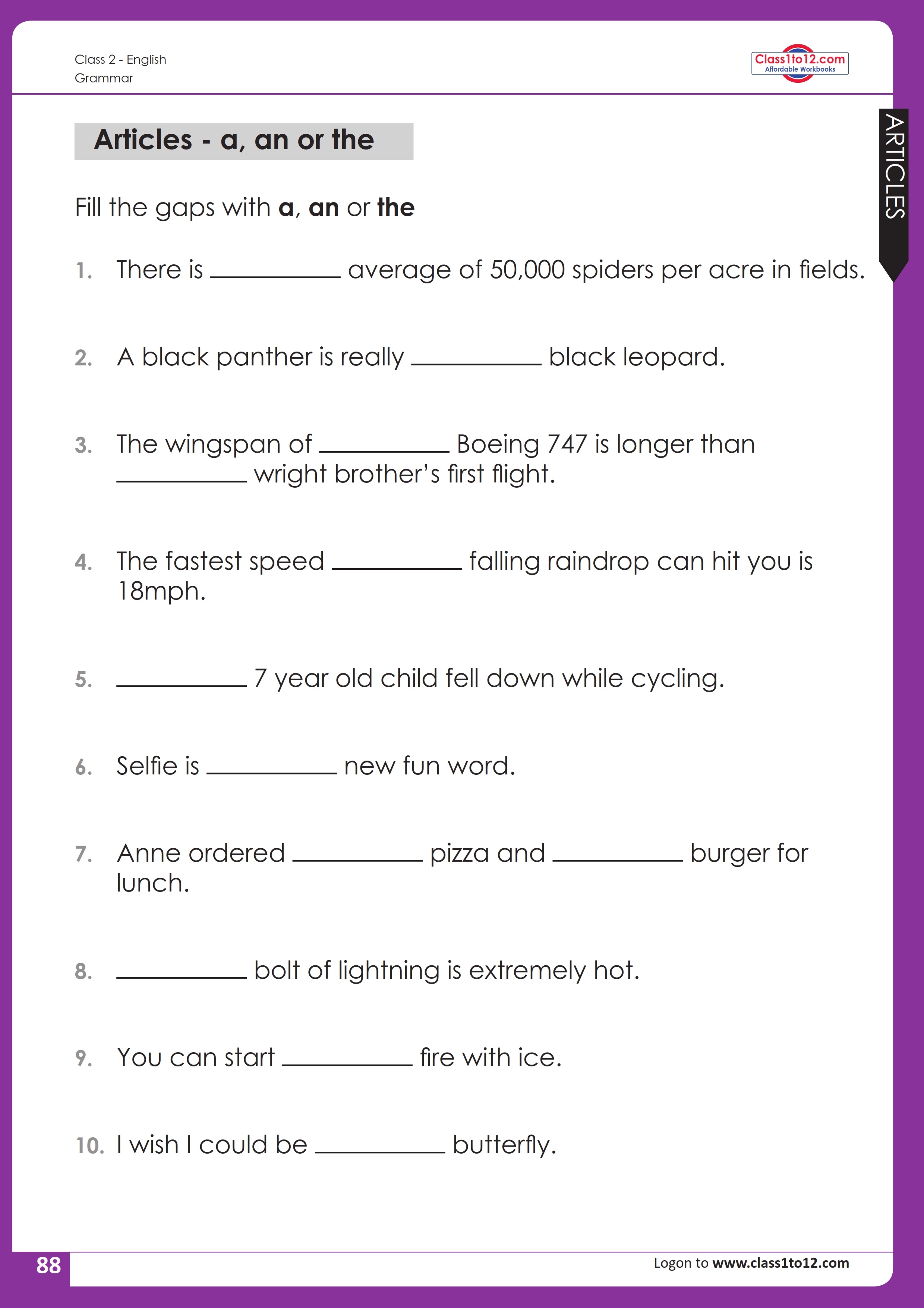 worksheet on a and an