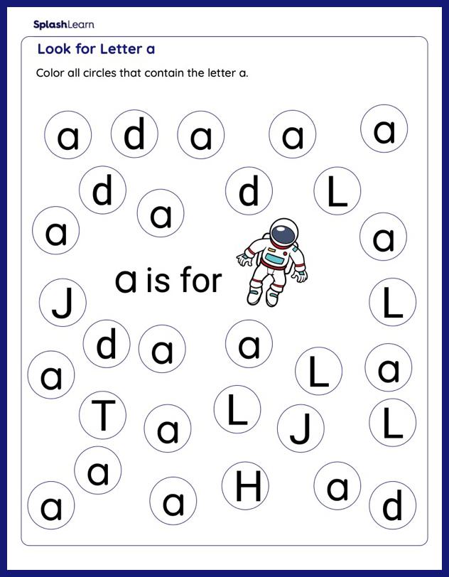 Spot Letter a - ELA Worksheets - SplashLearn