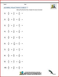 Adding Fractions Worksheets