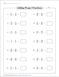 Adding Like Fractions (Same Denominators) Worksheets
