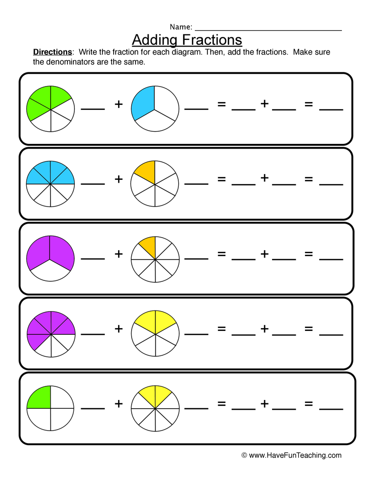 Adding Fractions Pictures Worksheet  
