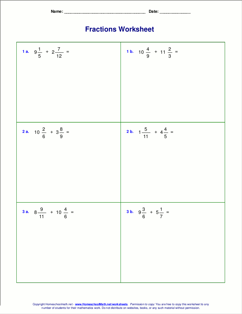 Worksheets for fraction addition