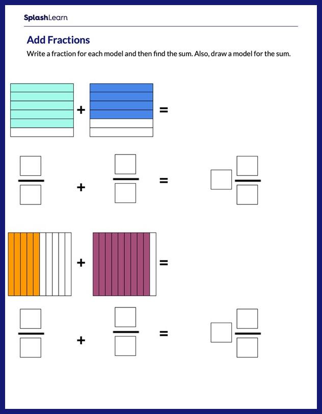 Add Fractions Using Visual Models - Math Worksheets - SplashLearn