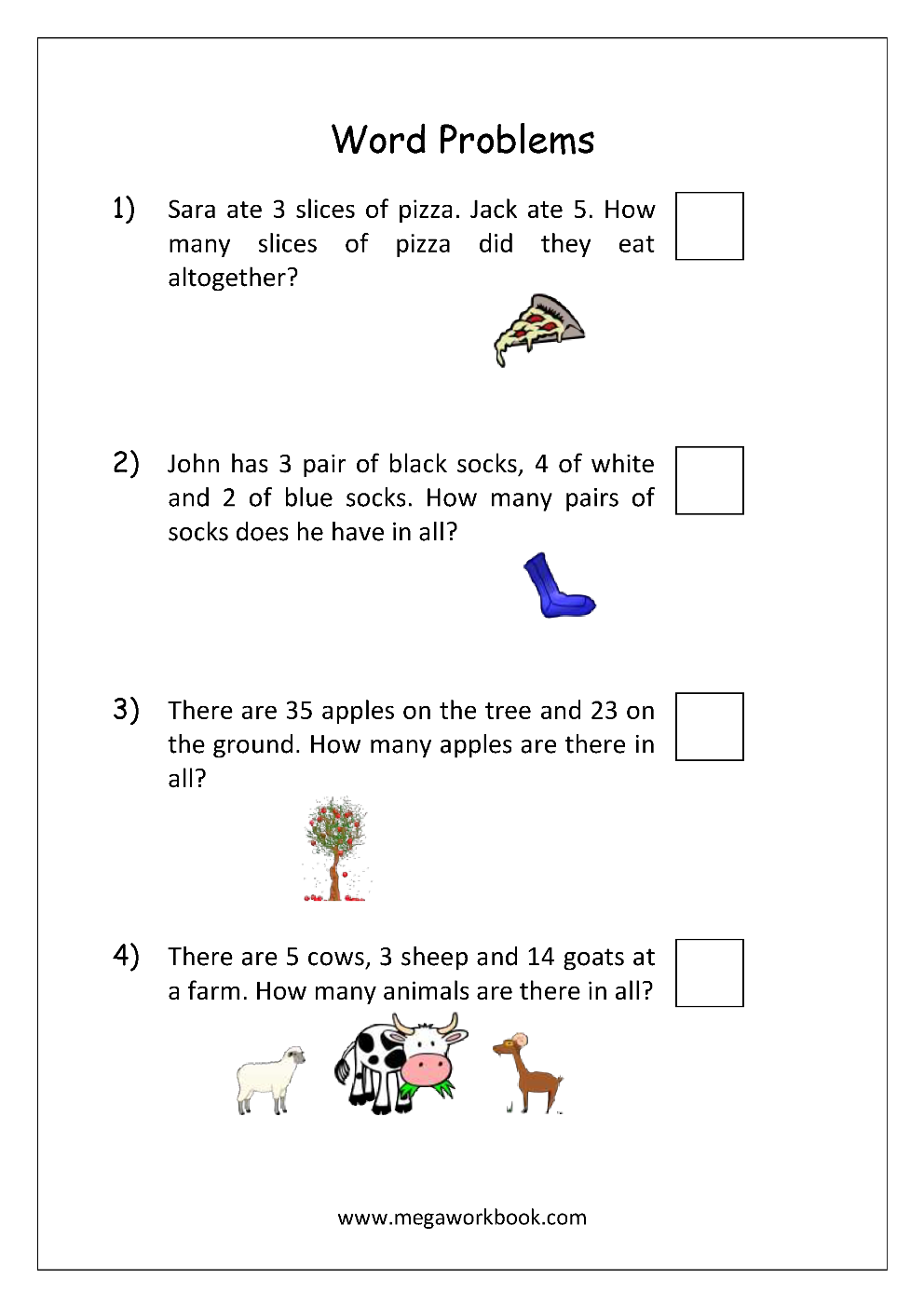 worksheet on addition word