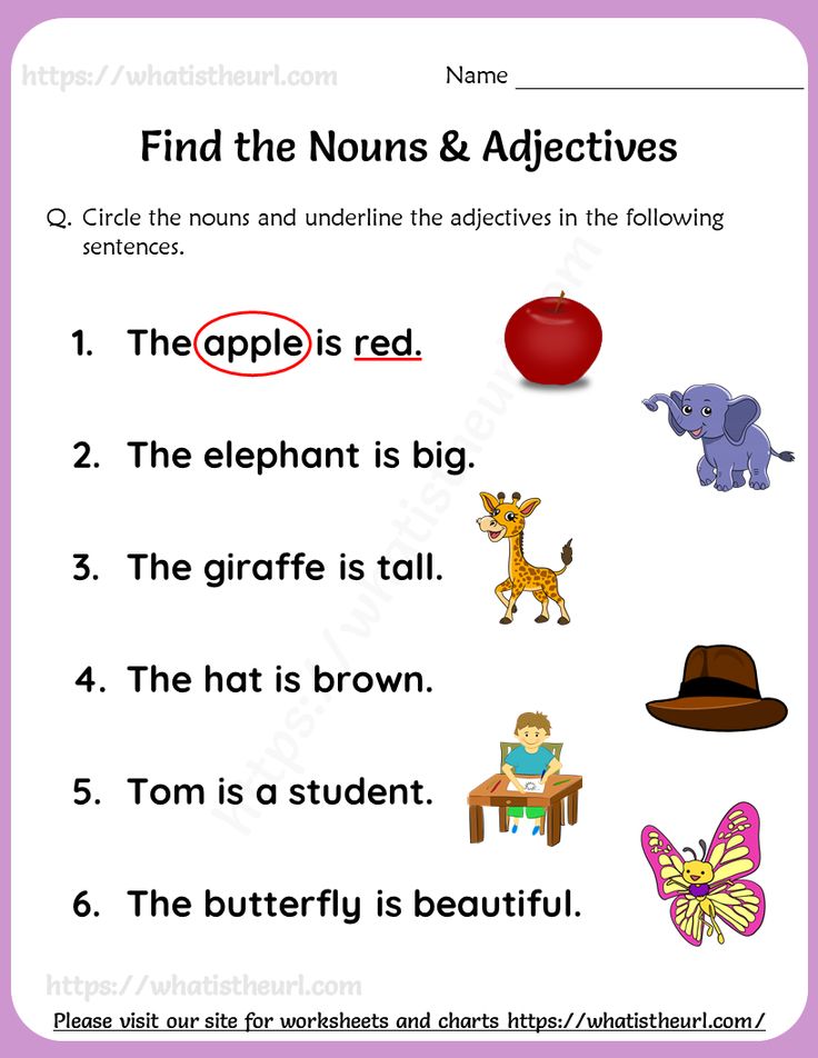 Find the Nouns &  Adjectives Worksheets For Grade 1