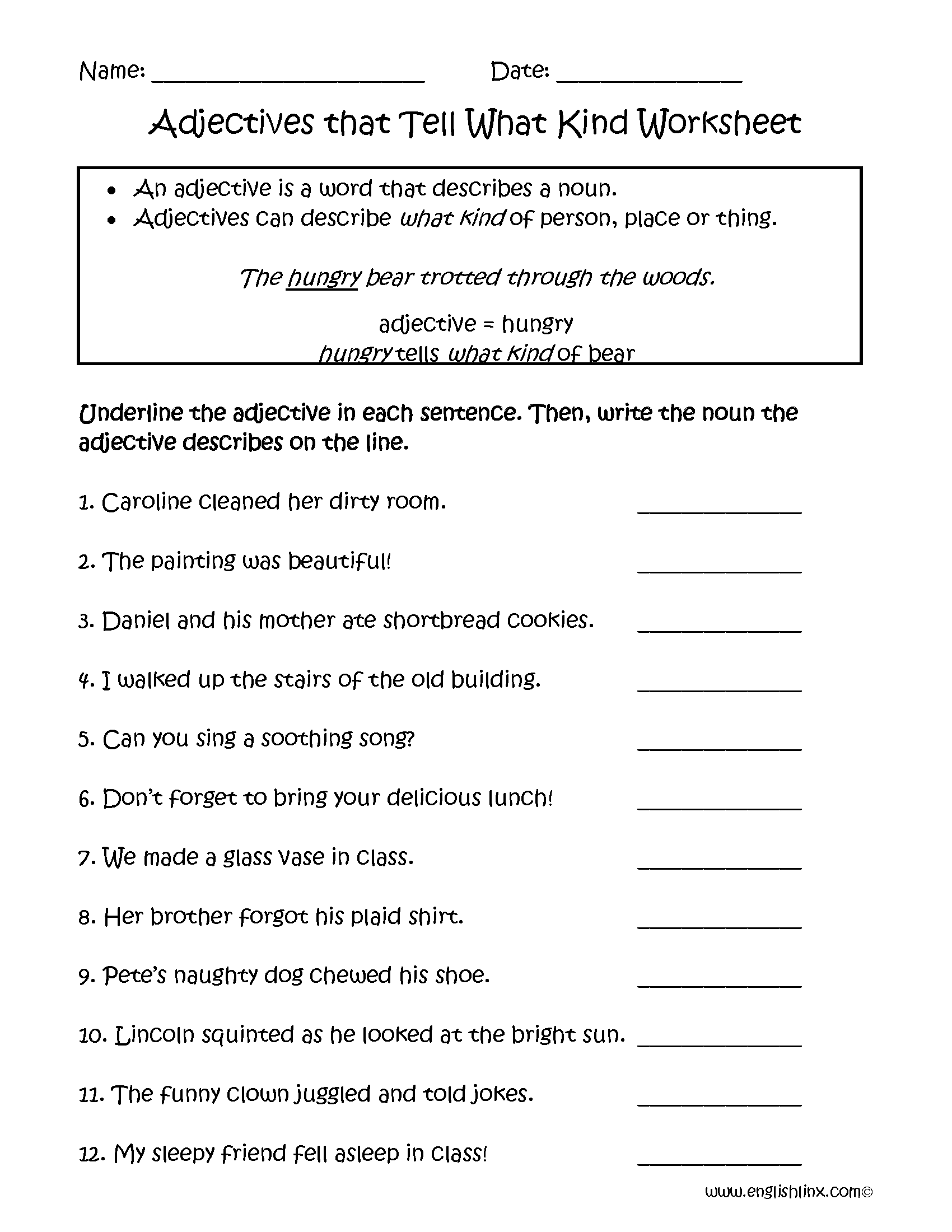 Regular Adjectives Worksheets | Adjectives that Tell What Kind ...