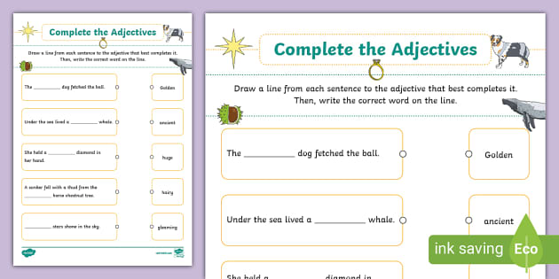 Missing Adjectives Worksheet (teacher made) - Twinkl