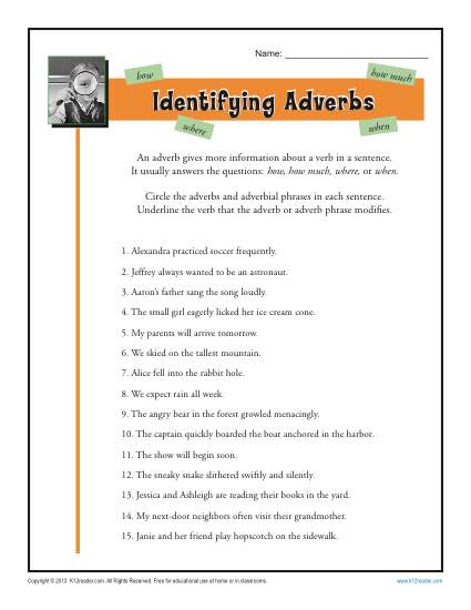 Identifying Adverbs | Free, Printable Adverb Worksheets