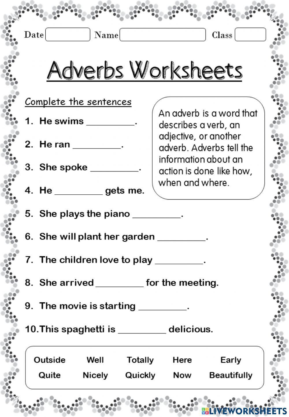 Adverbs online activity for Grade 3  
