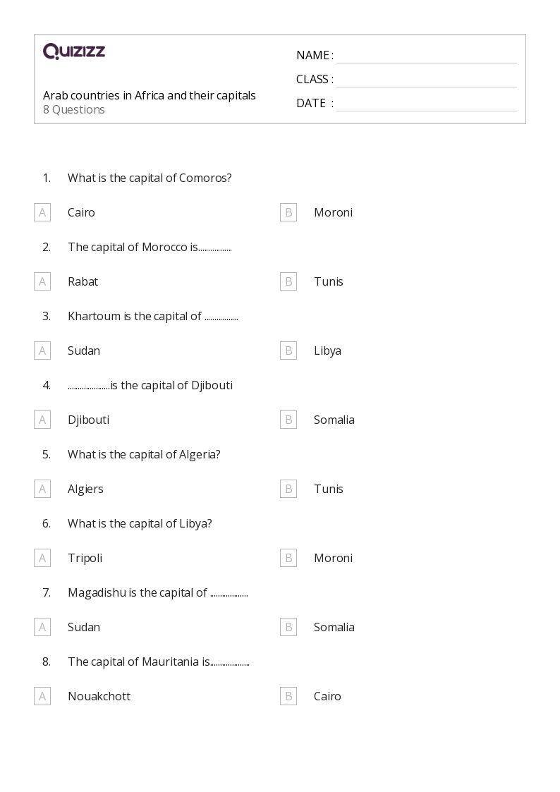 worksheet on africa
