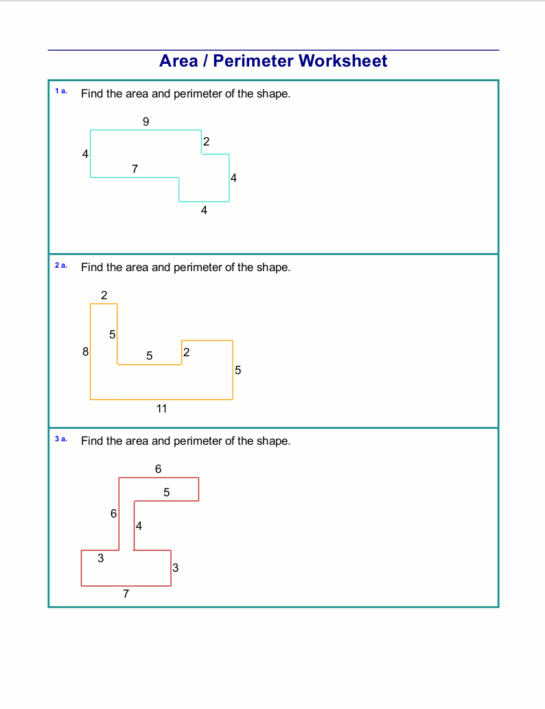 worksheet on area and perimeter