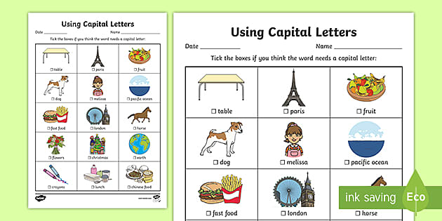 Using Capital Letters Worksheet - Primary Resources - Twinkl