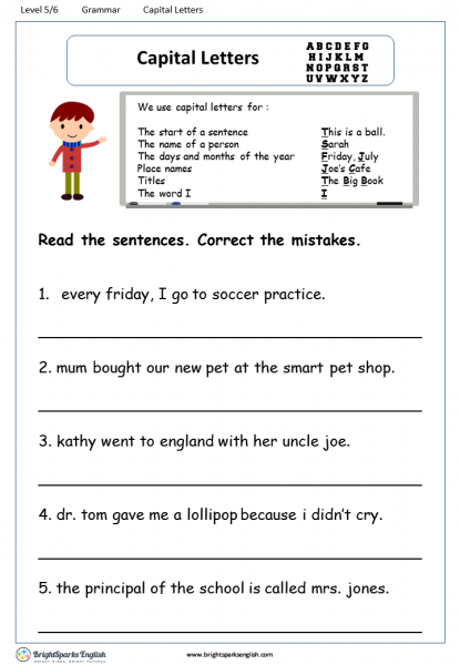 Capital Letters Worksheet - English Treasure Trove