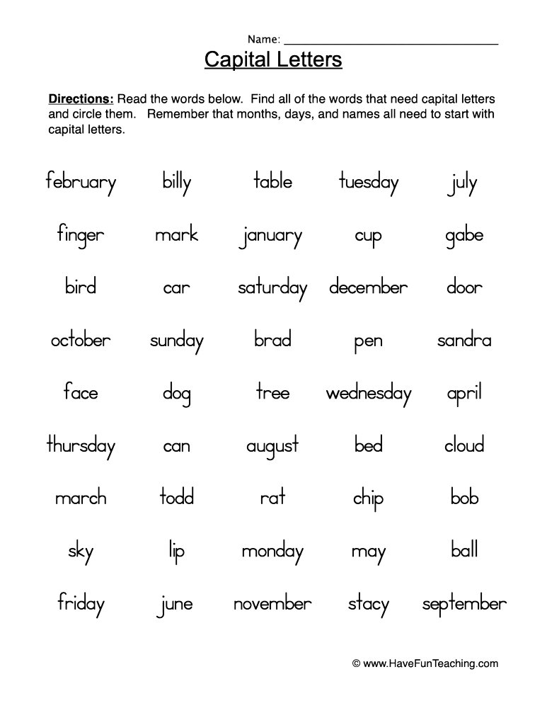 Capital Letters Find It Worksheet  