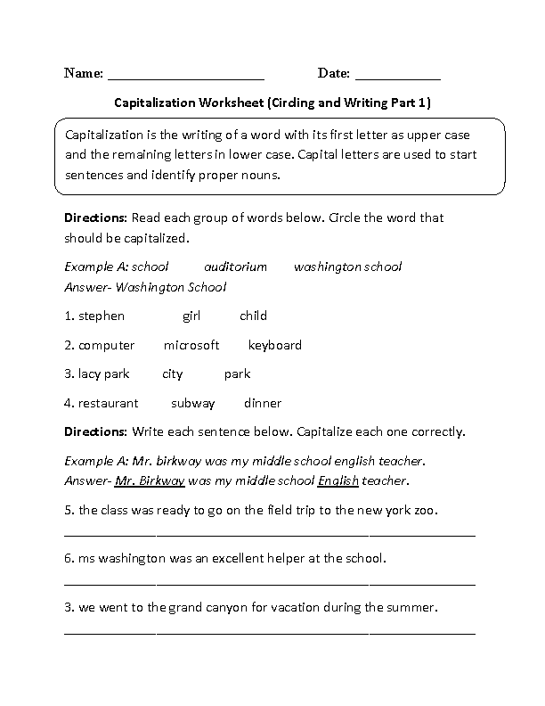 worksheets library | Capitalization Worksheets