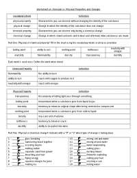 worksheet on chemical vs physical properties and changes answers