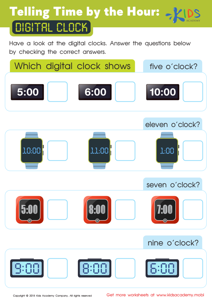 Digital Clock Worksheet: Telling Time by the Hour Free Printable ...