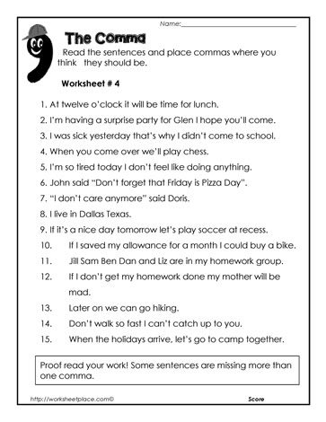 Comma-Worksheet-4 Worksheets