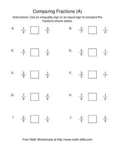 Comparing Fractions (A) Worksheet for 4th - 5th Grade | Lesson Planet