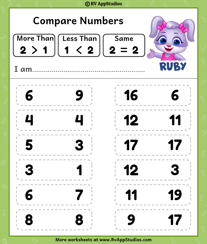 Compare Number Worksheet for Kids. Free Printable to Practice Maths.