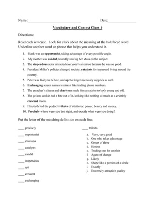 Context clues worksheet | PDF