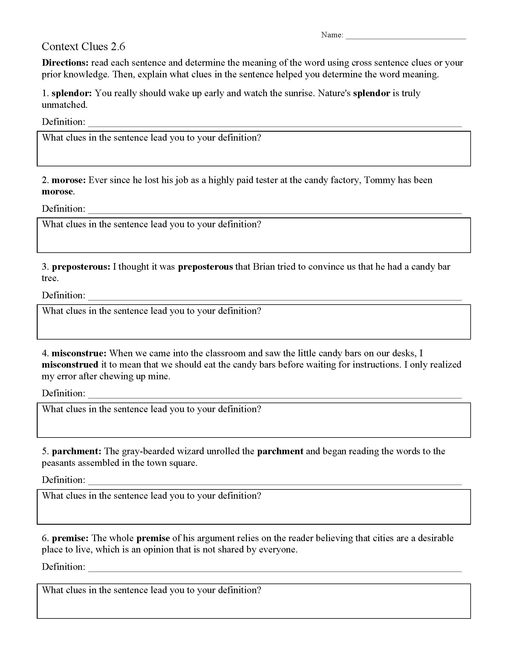 Context Clues Worksheets  
