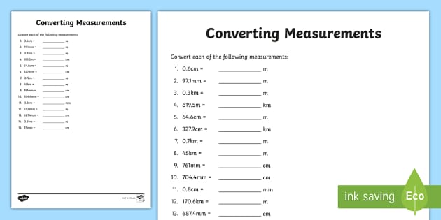 Converting Measurements Worksheet / Worksheet-Australia - F