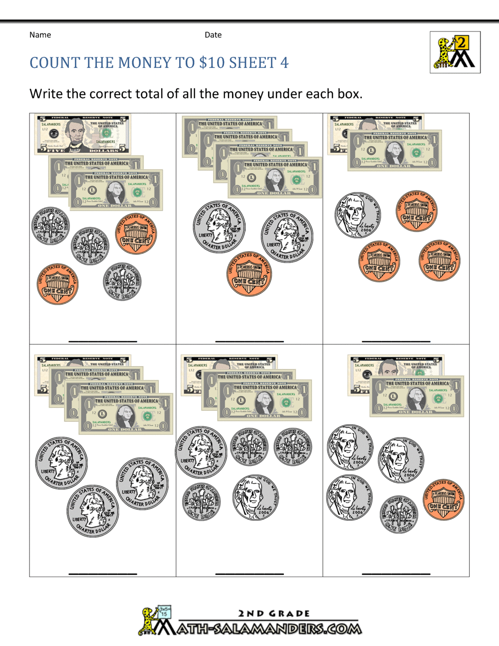 worksheet on counting money for